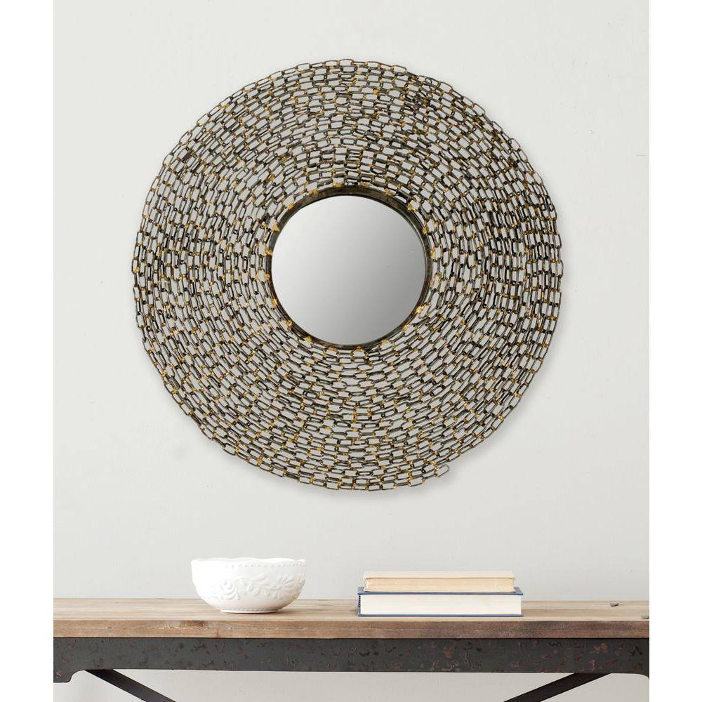 24-Inch Round Gold Sunburst Chain Link Mirror