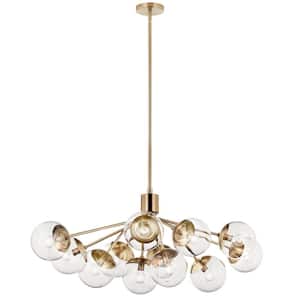 Silvarious 48 in. 12-Light Champagne Bronze Modern Clear Glass Shaded Linear Convertible Chandelier for Dining Room