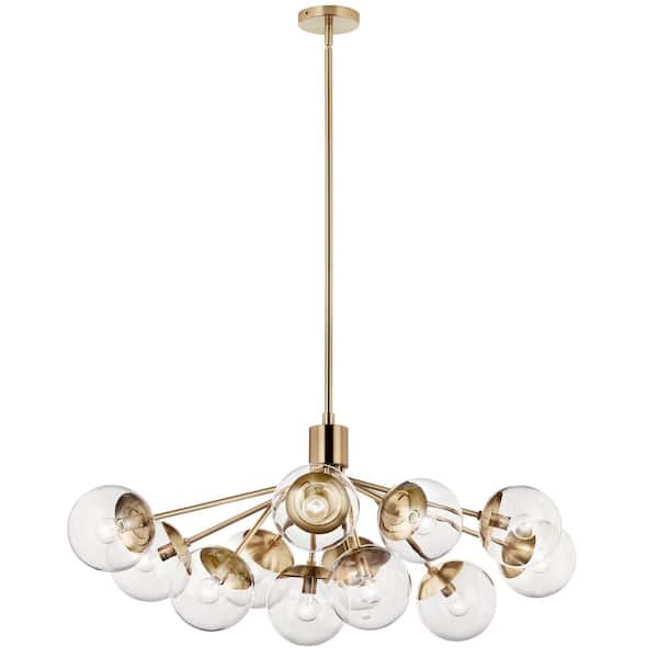 KICHLER Silvarious 48 in. 12-Light Champagne Bronze Modern Clear Glass Shaded Linear Convertible Chandelier for Dining Room