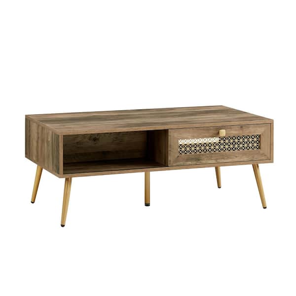 EDYO LIVING 41.3 in. Rustic Oak Rectangle Wood Coffee Table
