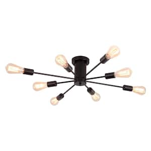 30.07 in. 8-Light Black Sputnik Transitional Flush Mount Ceiling Lights