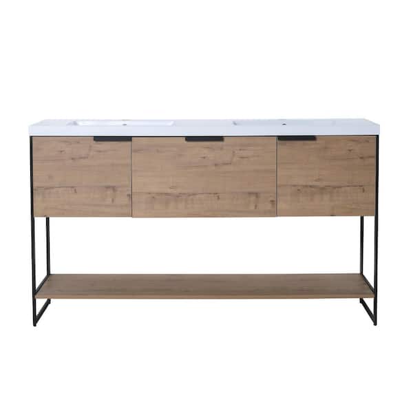 CASAINC 18.1 in. W x 47.2 in. D x 34.3 in. H Freestanding Bath Vanity in Imitative Oak White with White Top