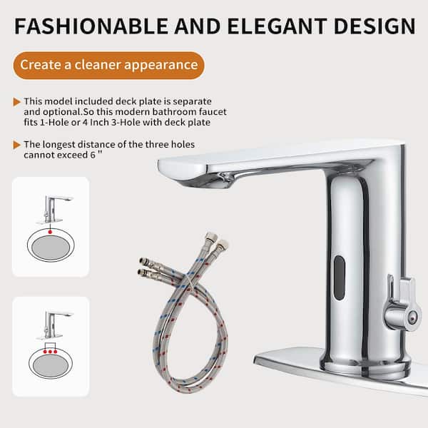 GOESMO Touchless Bathroom Faucet 3 Holes 2 Handles Temperature Water Flow Control Induction/Auto - View #11