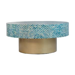 Hyperion 35 in. Blue Gold Round Capiz Coffee Table