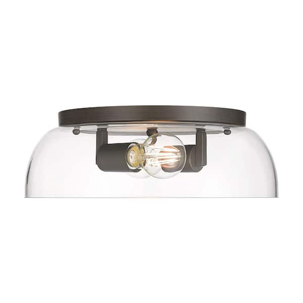 Duncan 14 in. Rubbed Bronze Transitional Flush Mount with Clear Glass Shade, No Bulbs Included