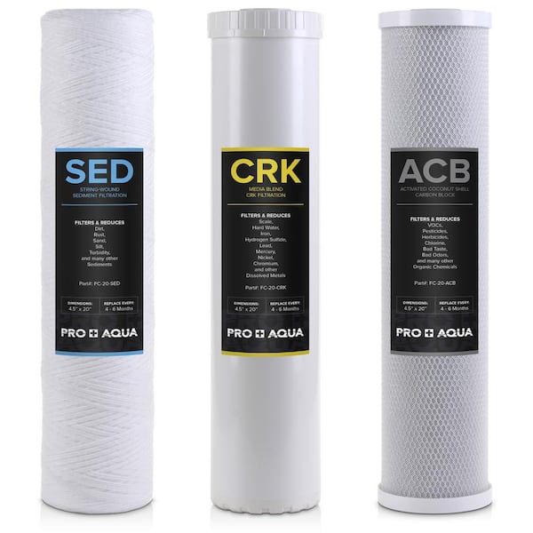 PRO+AQUA Whole House Heavy Metals Well Water Filter Replacement Set - 3 Stage Sediment KDF/Blend Carbon Block 20 in. 5 Microns