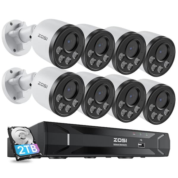 8-Channel 5MP POE 2TB NVR Security Camera System with 8 Wired 4MP 25fps Bullet Outdoor Cameras, Smart Human Detection