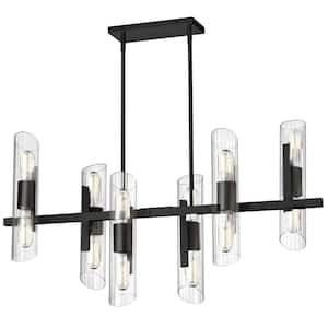 Samantha 12-Light Matte Black Drum Cylinder Chandelier for Living Room