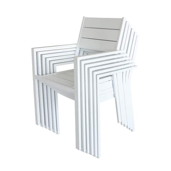 Tidoin White Aluminum Patio Stackable Outdoor Dining Chairs (Set of 6)