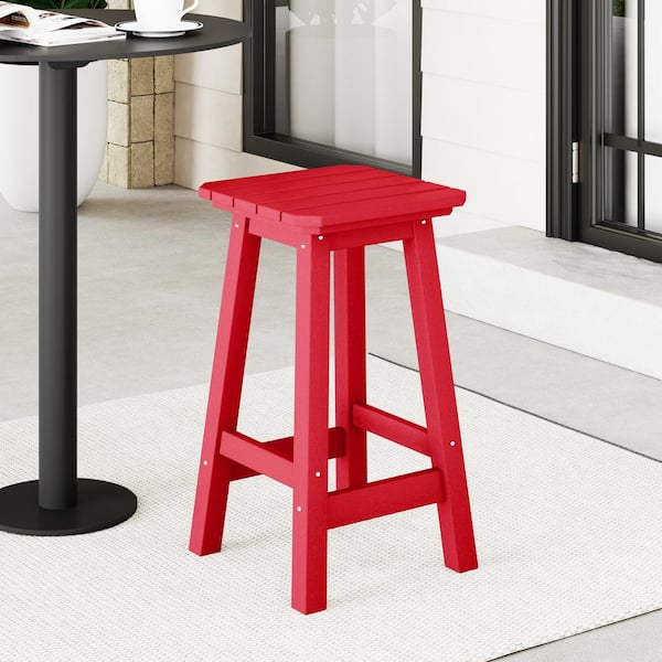 Laguna 24 in. HDPE Plastic All Weather Square Seat Backless Counter Height Outdoor Bar Stool in Red