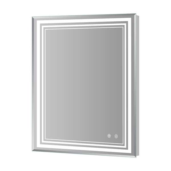 FUNKOL 20 in. W x 28 in. H Rectangular Framed LED Mirror Dimmable Wall Mounted Bathroom Vanity Mirror in Silver