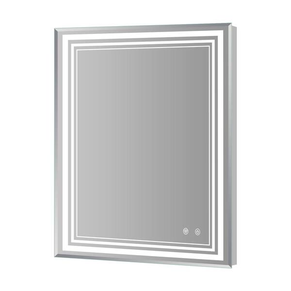 FUNKOL 24 in. W x 32 in. H Rectangular Framed LED Mirror Dimmable Wall Mounted Bathroom Vanity Mirror in Silver