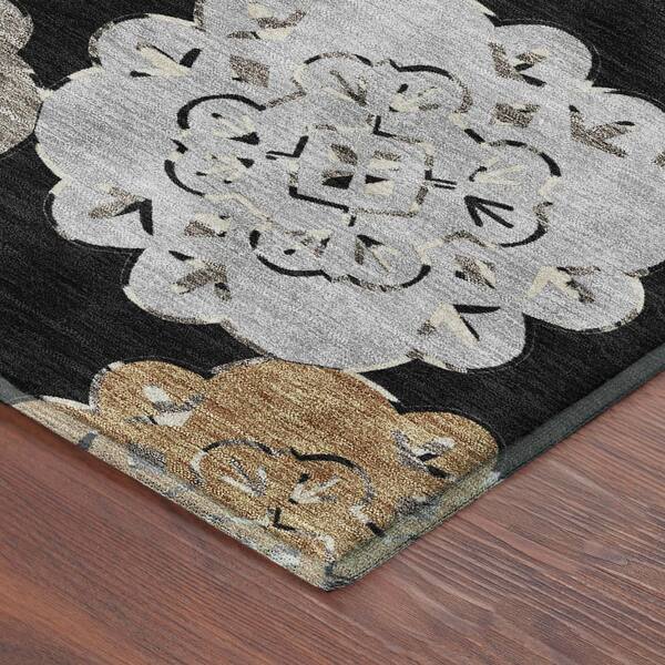 Mayfield Premium Machine Washable Abstract AMF2353 Black 2 ft. x 7 ft. Runner Rug