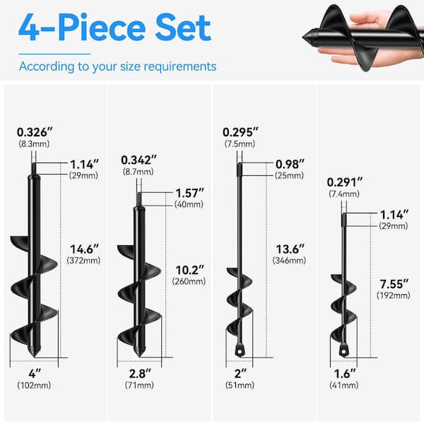 Garden Heavy-Duty Steel Auger Drill Bit Set (4-Piece)