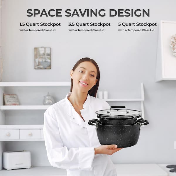 Granitestone Stackable Space Saving 10 Piece Aluminum Non Stick Cookware Set,  Oven & Dishwasher Safe & Reviews