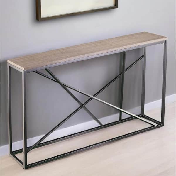 60 in. Brown Rectangle Faux Marble Console Table