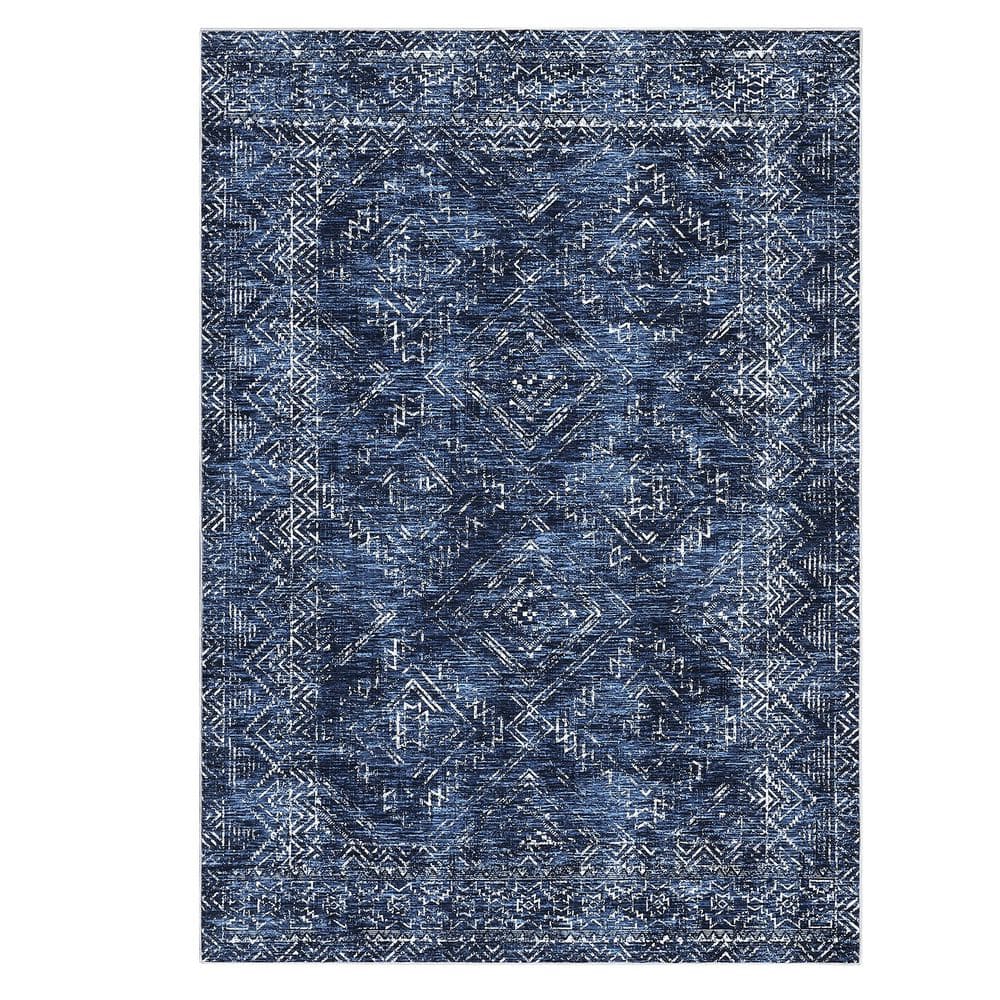 Blue 8 ft. x 10 ft. Washable Vintage Distressed Bohemian Style Polyester Area Rug price history on PriceWatchPro