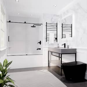 Raymore 60 in. W x 62 in. H Sliding Frameless Tub Door in Matte Black with Tsunami Guard Clear Glass