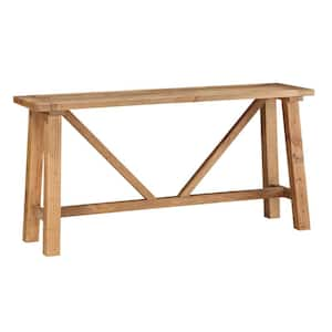 59 in. Brown Standard Rectangle Wood Console Table with Trestle Reinforced Sawhorse Base