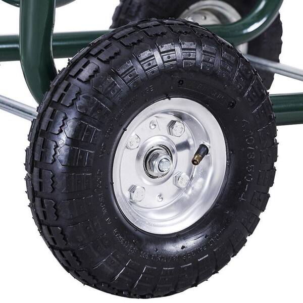 4-Wheel Industrial Hose Reel Cart with No-Flat Wheels, 400Ft Hose Capacity,  Full