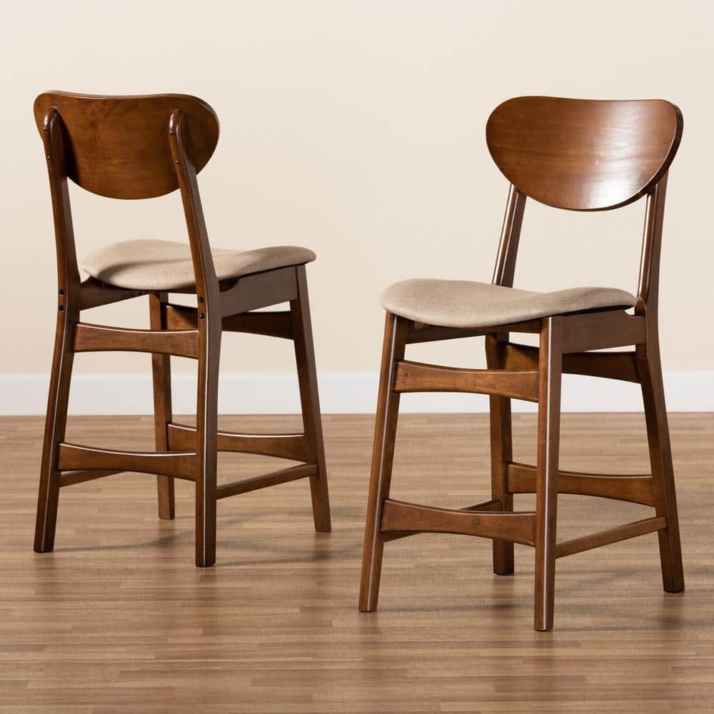 Katya Sand Walnut Brown Solid Wood Counter Stool Set