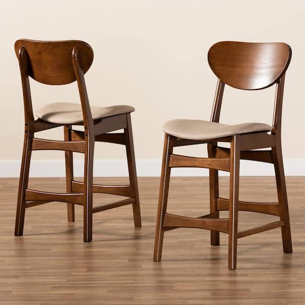 Katya 38.6 in. Sand and Walnut Brown High Back Wood Counter Height Bar Stool (Set of 2)
