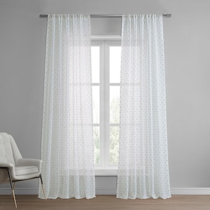 Altair Blue Patterned Linen Sheer Curtain - 50 in. W x 108 in. L (1-Panel)