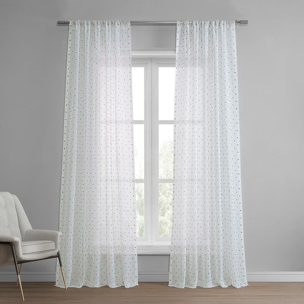 Exclusive Fabrics & Furnishings Altair Blue Patterned Linen Sheer Curtain - 50 in. W x 84 in. L (1-Panel)
