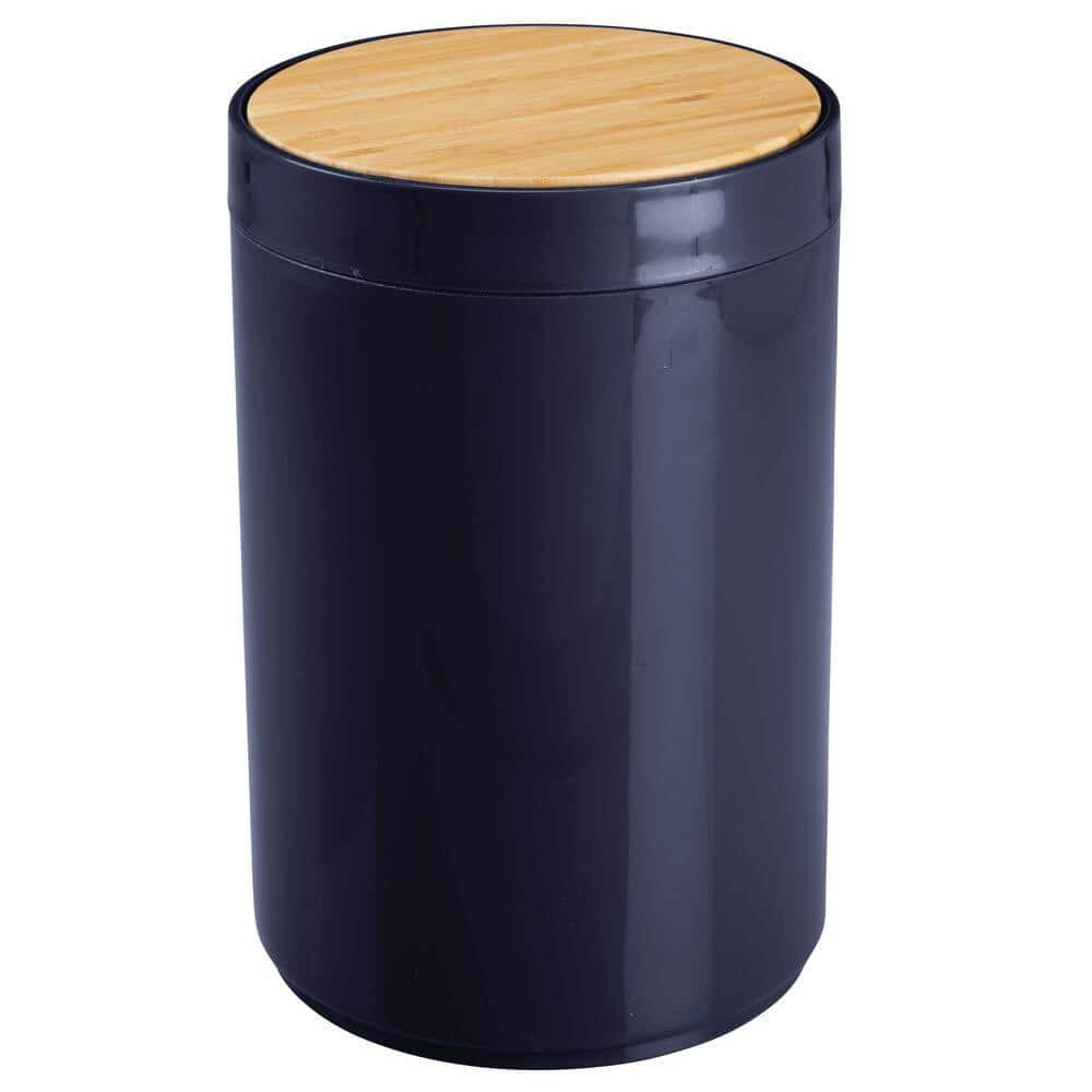1.3 Gal. Navy Plastic Circular Trash Can with Swinging Closure Lid