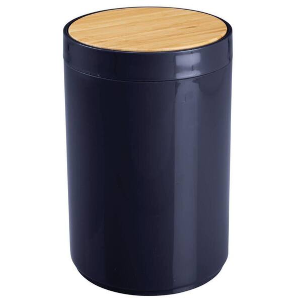 1.3 Gal. Navy Plastic Circular Trash Can with Swinging Closure Lid