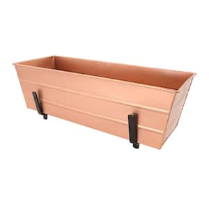 24 in. W Copper Plated Medium Galvanized Steel Flower Box Planter With Brackets for 2 x 6 Railings