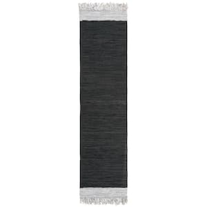 Vintage Leather Light Gray/Black 2 ft. x 6 ft. Solid Runner Rug