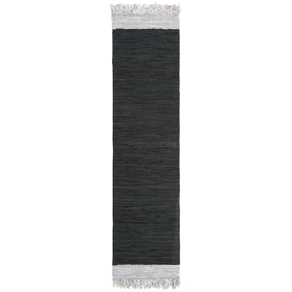 SAFAVIEH Vintage Leather Light Gray/Black 2 ft. x 6 ft. Solid Runner Rug