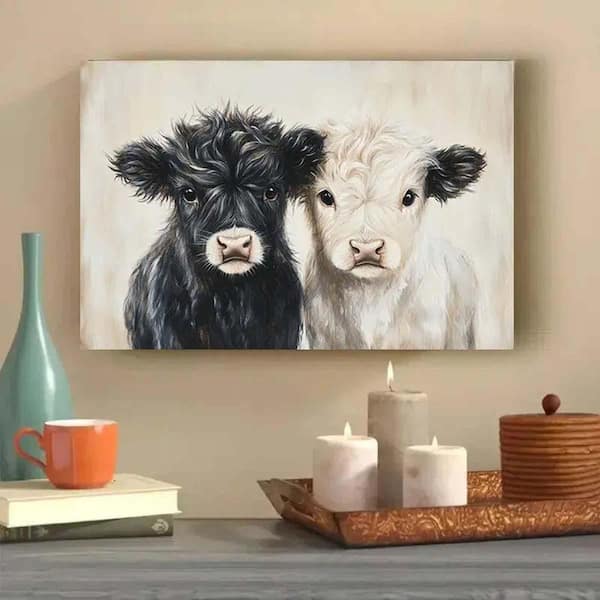Highland Cow Calf Oil Painting Print on Wrapped Canvas, 24*36