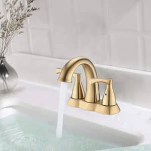Freek 4 in. Centerset Double Handle Low-Arc Bathroom Faucet Combo Kit with Pop-Up Drain Assembly in Brushed Gold