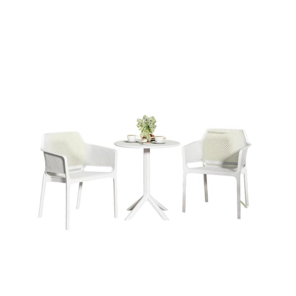 Unbranded Antique White 3-Piece Plastic Rounded 29.50 in. Outdoor Bistro Set