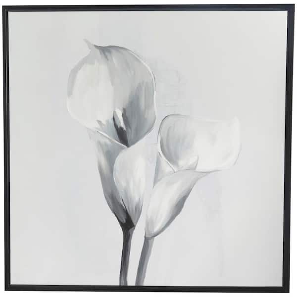 Litton Lane 1- Panel Floral Shaded Tulip Framed Wall Art with Black Frame 37 in. x 37 in.