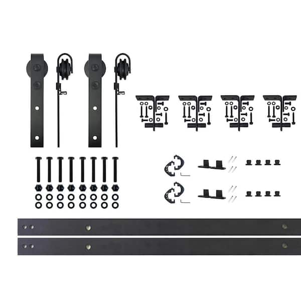 HOMACER 5 ft./60 in. Black Rustic Ceiling Mount Double Track Bypass Sliding Barn Door Track and Hardware Kit for Double Doors