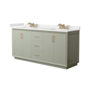 Strada 72 in. W x 22 in. D x 35 in. H Double Bath Vanity in Light Green with White Quartz Top
