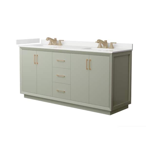 Wyndham Collection Strada 72 in. W x 22 in. D x 35 in. H Double Bath Vanity in Light Green with White Quartz Top