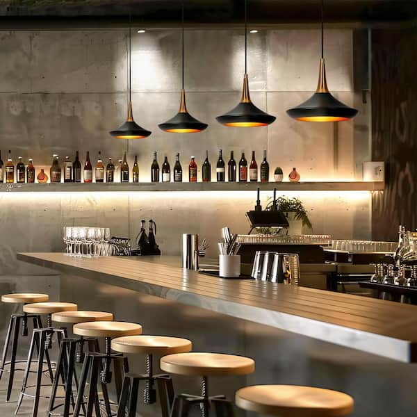 Phapri Small Modern Black Brass Kitchen Island Pendant Light, Contemporary 1-Light Bell Living Room Hanging Chandelier