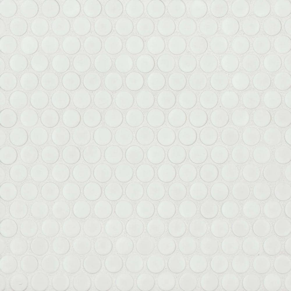 Matte White Penny Round Porcelain Mosaic Tile 12" x 12"