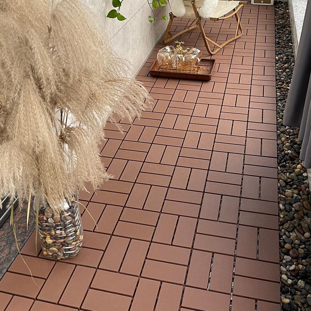 1 ft. x 1 ft. Patio Plastic Interlocking Square Waterproof Deck Tile in Dar