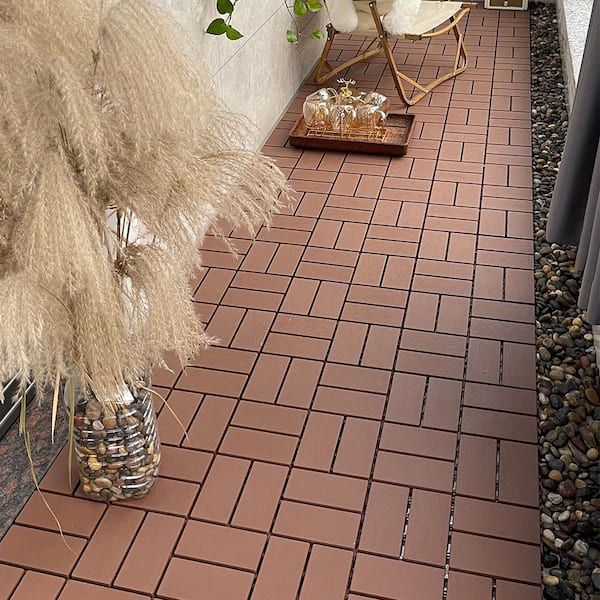 Unbranded 1 ft. x 1 ft. Patio Plastic Interlocking Square Waterproof Deck Tile in Dark Brown (44-Pack) for Poolside Backyard