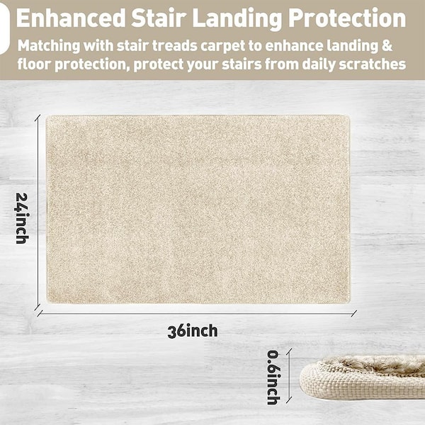 Pure Era Cream Grey 9.5 in. x 30 in. x 1.2 in. Polypropylene Bullnose Tape Free Non-Slip Stair Tread Cover Carpet Mats Set of 14, Cream Gray