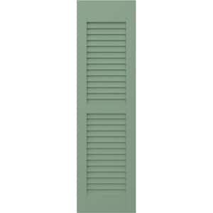 Americraft 15 in. W x 39 in. H 2-Equal Louver Exterior Real Wood Shutters Pair in Track Green