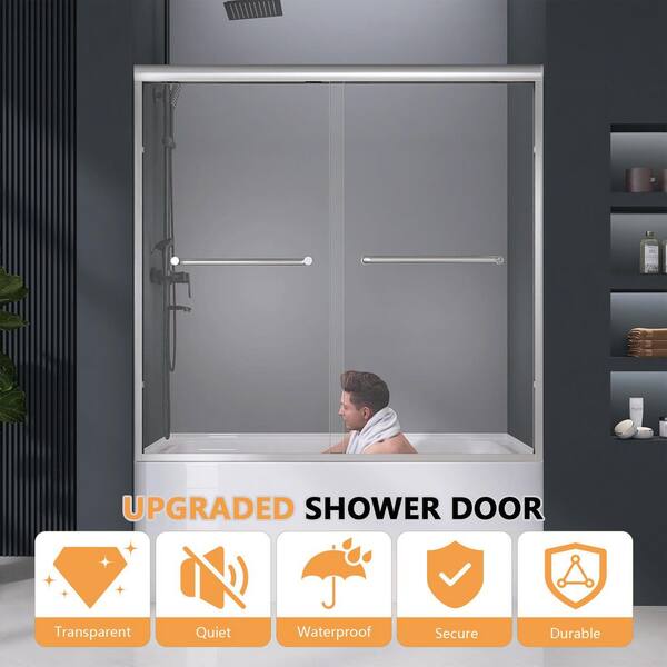 Zeafive 56 to 60 in. W x 58 in. H Double Sliding Tub Door in