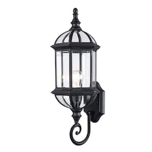 Wentworth 1-Light Large Black Outdoor Wall Light Fixture with Clear Glass