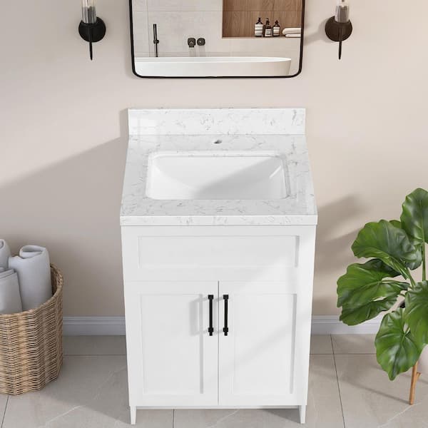 Zeafive Kar 24.4 in. W x 22 in. D Engineered Stone White