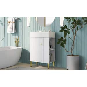 21.60 in. W x 12.20 in. D x 33.90 in. H Bathroom Vanity in White with Ceramic Top, Cabinet and Open Right Side Storge